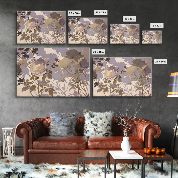 Large Neutral Floral Study Framed Canvas Print, General Fine Art, Mid Century Modern, Living Room Decor, Fine Art, GEN-3x2-6