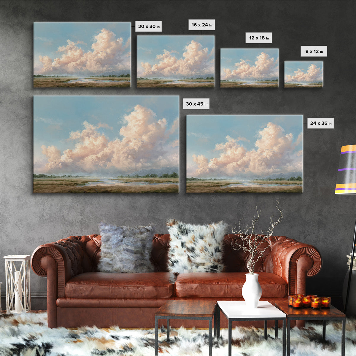 Romantic Cloudscape with Blush and Cream Tones Canvas Print, General Fine Art, Large Wall Art, Living Room Decor, GEN-3x2-70