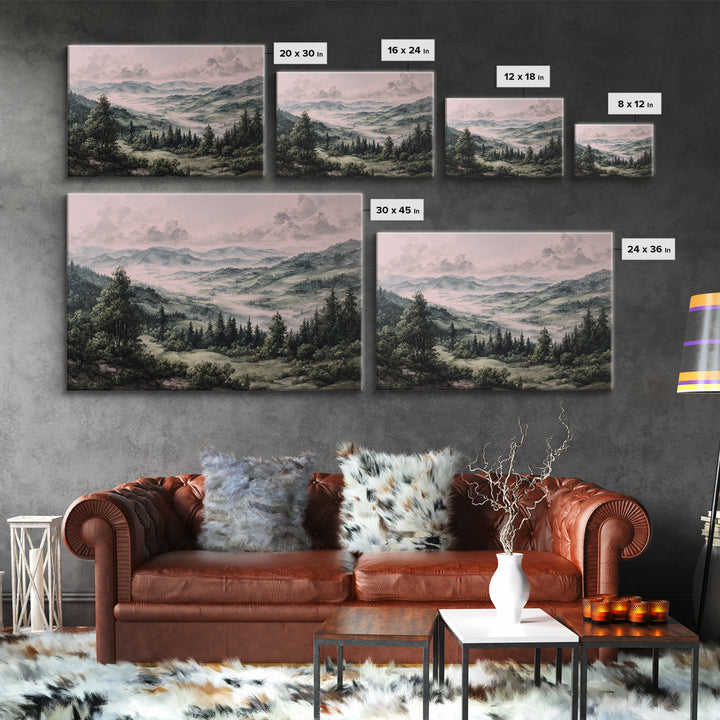 Elegant Ink Wash Landscape Canvas Print, General Fine Art, Contemporary Art, Living Room Decor, Fine Art, Digital Art, GEN-3x2-72