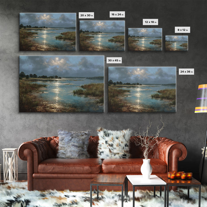 Dreamlike Moonlit Lake Canvas Print, General Fine Art, Boho Decor, Living Room Decor, Fine Art, Wall Decor, Painting, GEN-3x2-89