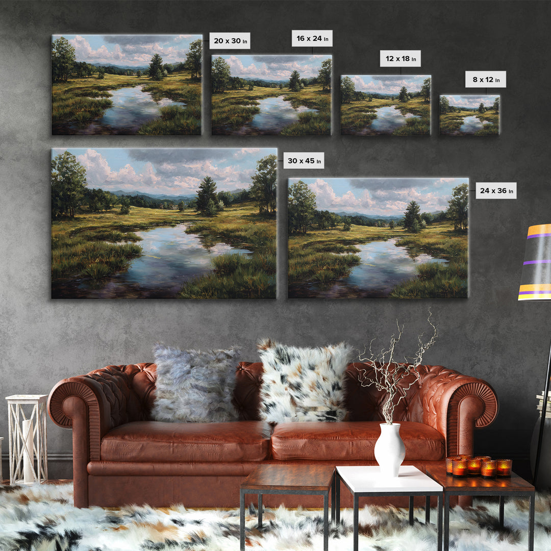 Sunlit Meadow with Loose Impressionist Brushwork Canvas Print, General Fine Art, Framed Wall Art, Living Room Decor, GEN-3x2-90