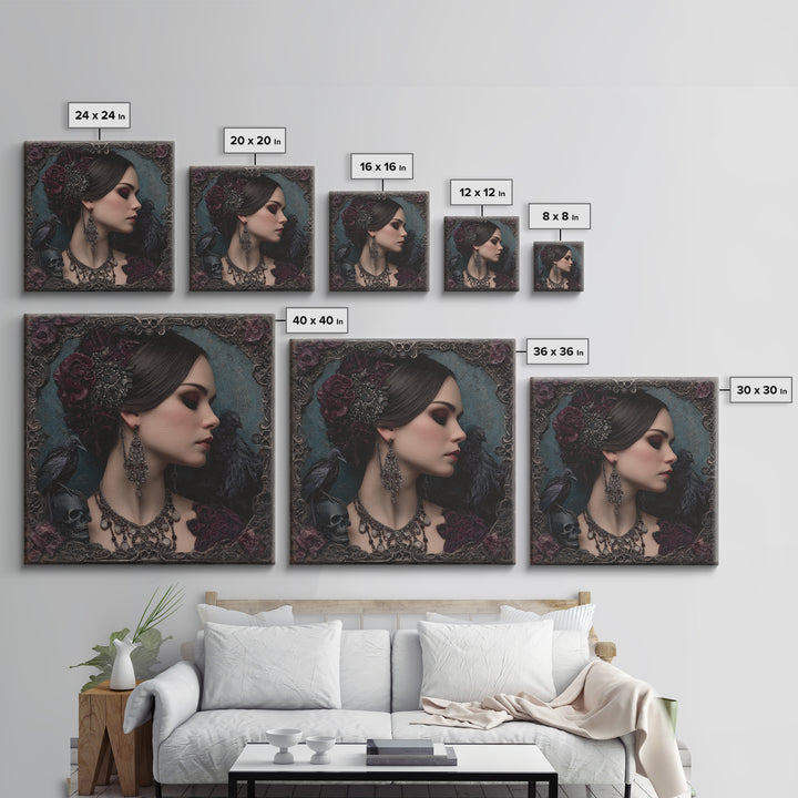Vampire Inspired Portrait with Pale Skin and Canvas Print, Gothic Art, Halloween Art, Living Room Decor, Oil Painting, Gothic, GOT-1x1-10