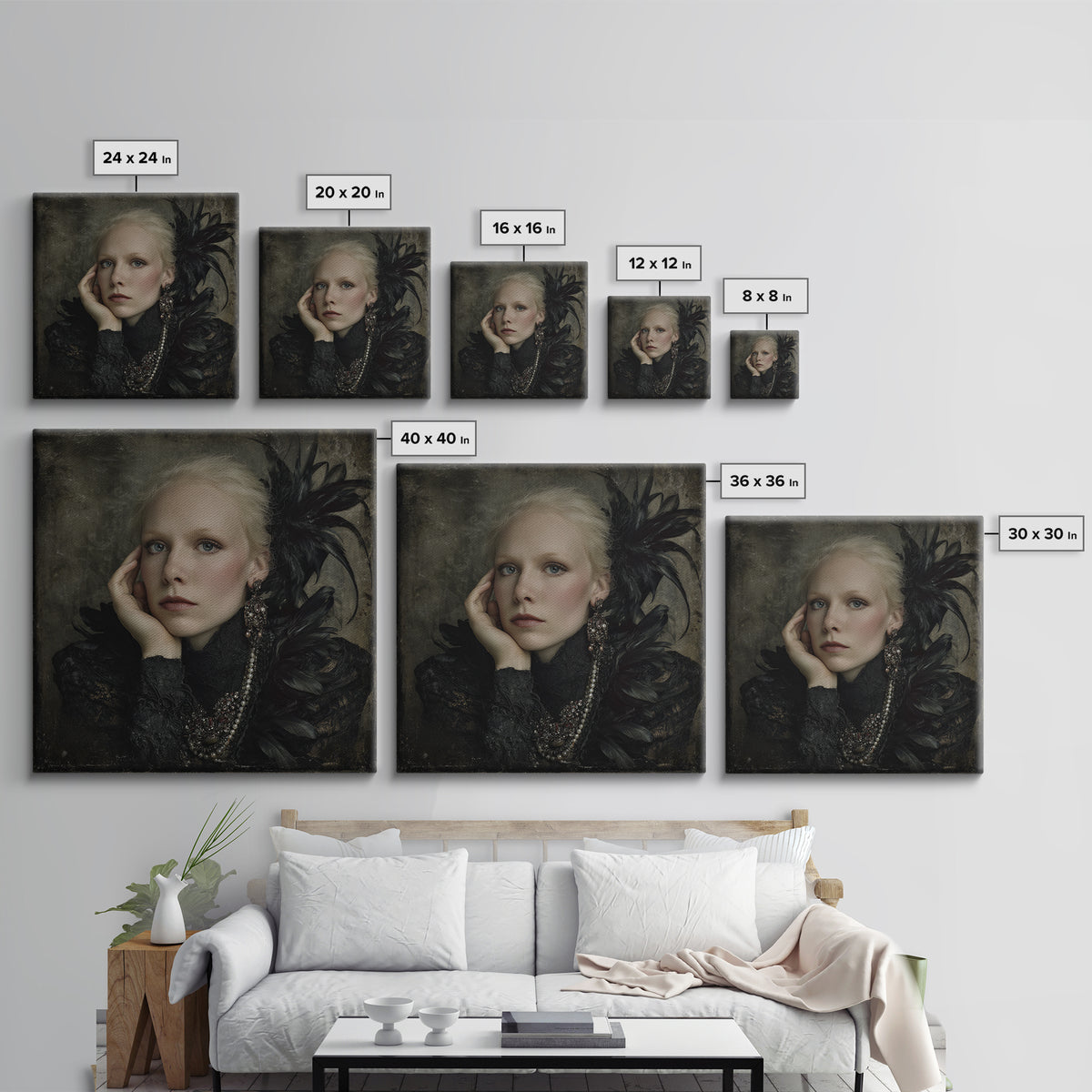 Vampire Inspired Portrait with Pale Skin and Framed Canvas Print, Gothic Art, Gothic Wall Decor, Living Room Decor, Gothic, GOT-1x1-34