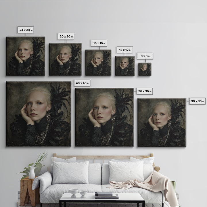 Vampire Inspired Portrait with Pale Skin and Framed Canvas Print, Gothic Art, Gothic Wall Decor, Living Room Decor, Gothic, GOT-1x1-34