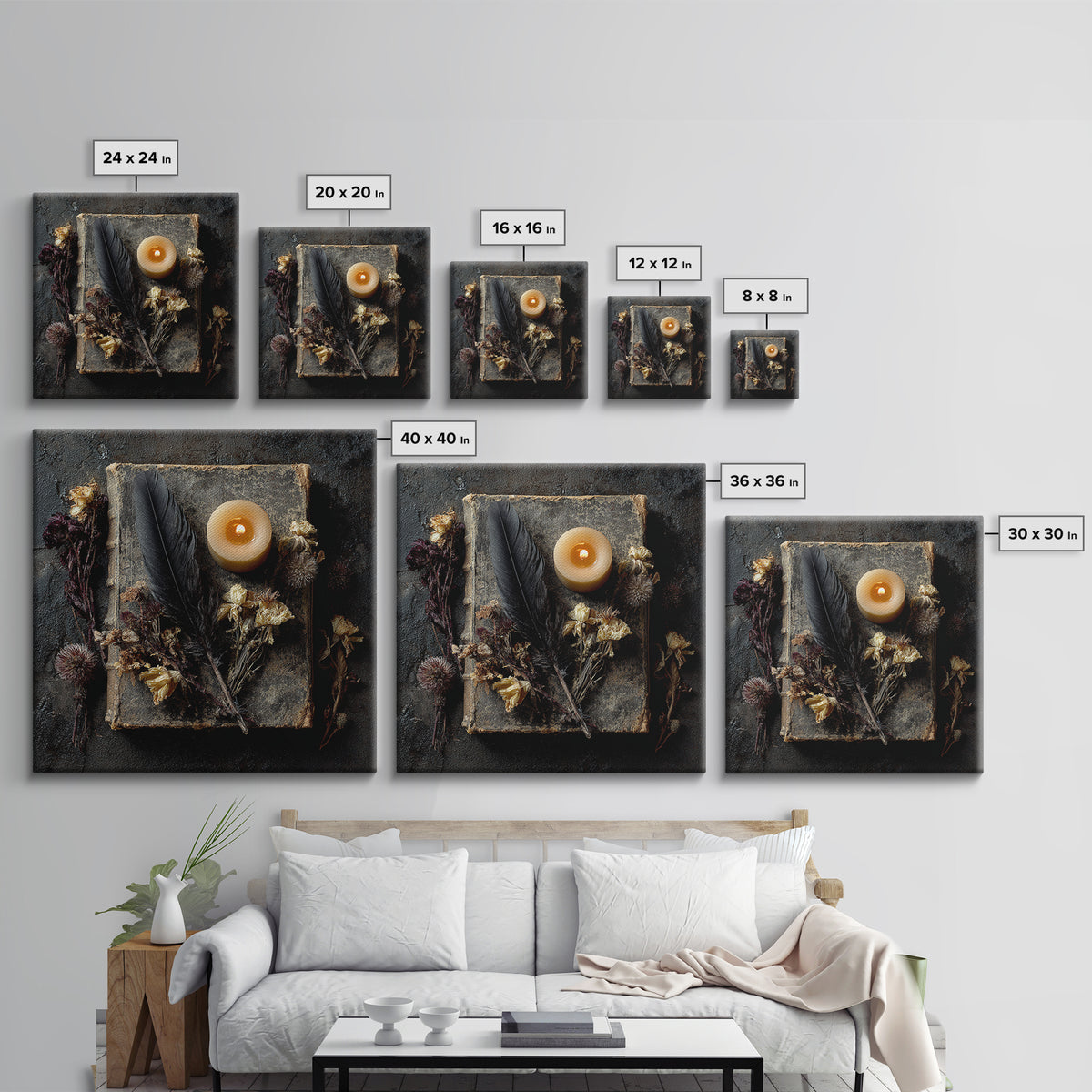 Candlelit Book and Dried Flowers Still Life Framed Canvas Print, Gothic Art, Canvas Painting, Living Room Decor, Gothic, GOT-1x1-42
