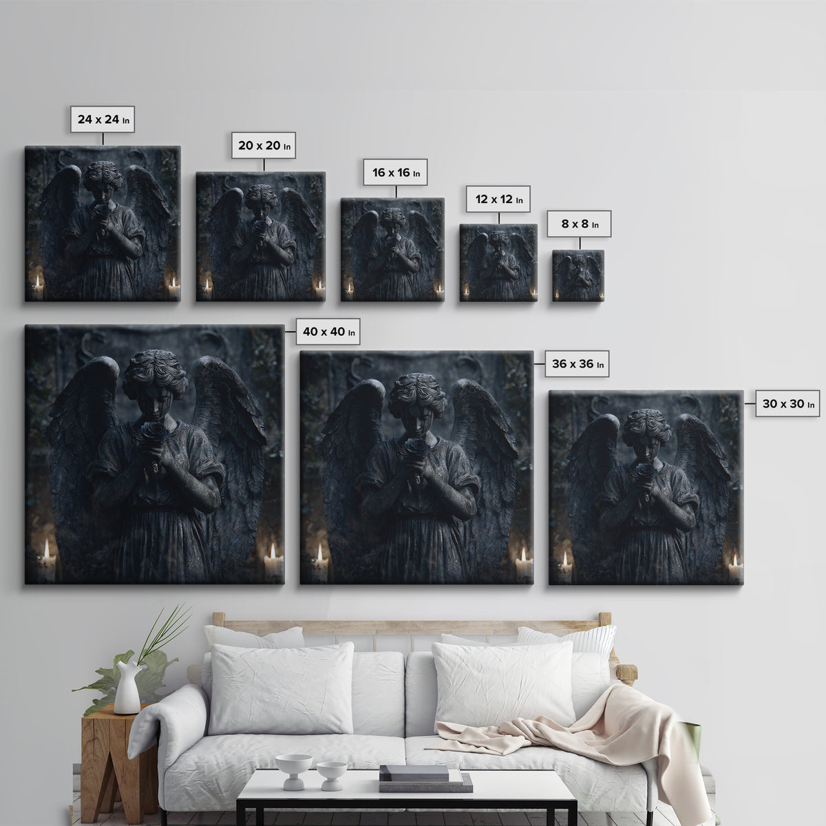 Weeping Angel Statue Framed Canvas Print, Gothic Art, Gothic Decor, Living Room Decor, Fine Art, Gothic, Canvas Painting, GOT-1x1-56