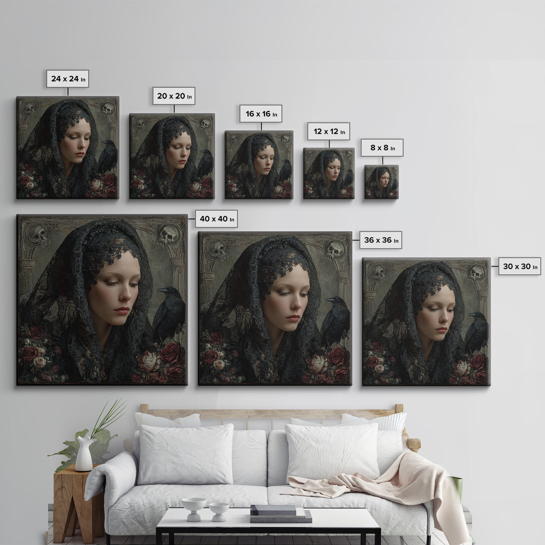 Melancholy Woman Portrait Canvas Print, Gothic Art, Dark Academia Art, Living Room Decor, Oil Painting, Gothic, Boho Decor, GOT-1x1-76