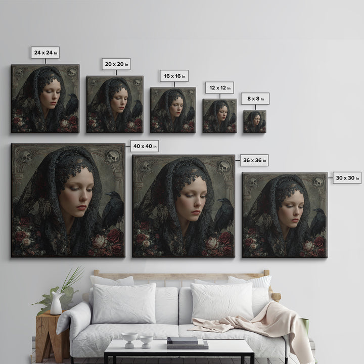 Melancholy Woman Portrait Canvas Print, Gothic Art, Dark Academia Art, Living Room Decor, Oil Painting, Gothic, Boho Decor, GOT-1x1-76