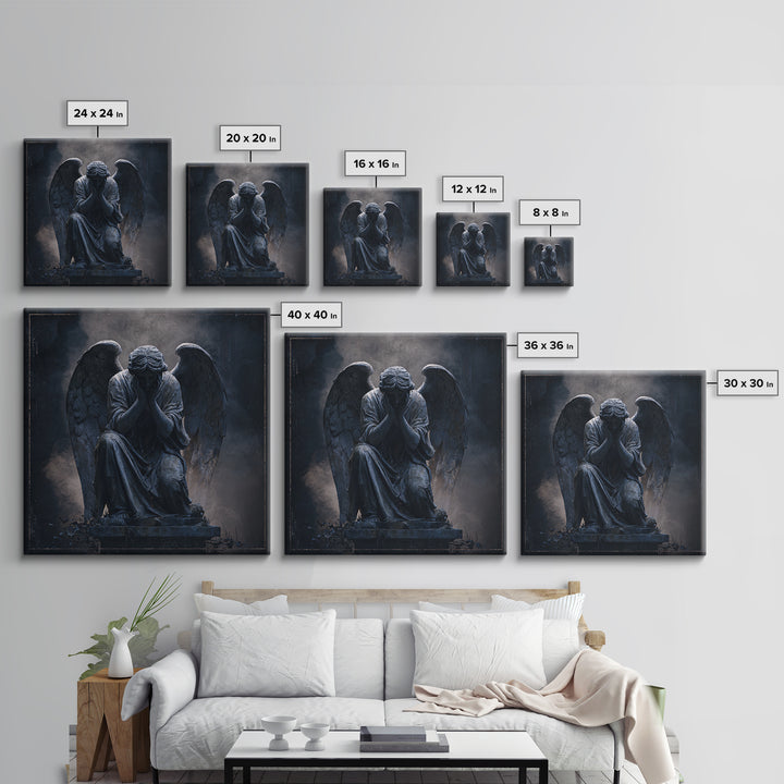 Weeping Angel Statue Framed Canvas Print, Gothic Art, Printable Wall Art, Living Room Decor, Fine Art, Gothic, Halloween Art, GOT-1x1-8