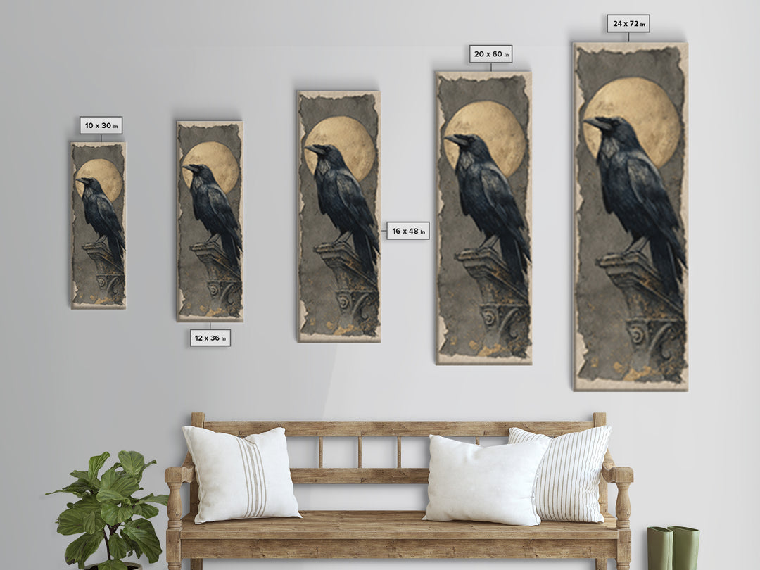 Raven Feathers Arranged Like a Halo Canvas Print, Gothic Art, Moody Wall Art, Living Room Decor, Fine Art, Gothic, Wall Decor, GOT-1x3-10
