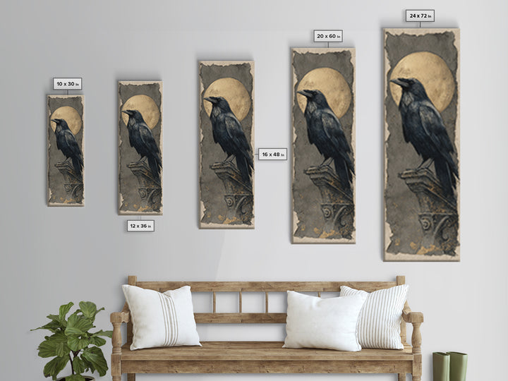 Raven Feathers Arranged Like a Halo Canvas Print, Gothic Art, Moody Wall Art, Living Room Decor, Fine Art, Gothic, Wall Decor, GOT-1x3-10