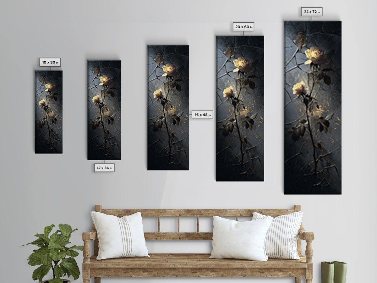 Cracked Mirror Reflecting Moon and Roses Canvas Print, Gothic Art, Canvas Tote Bag, Living Room Decor, Fine Art, Gothic, GOT-1x3-11