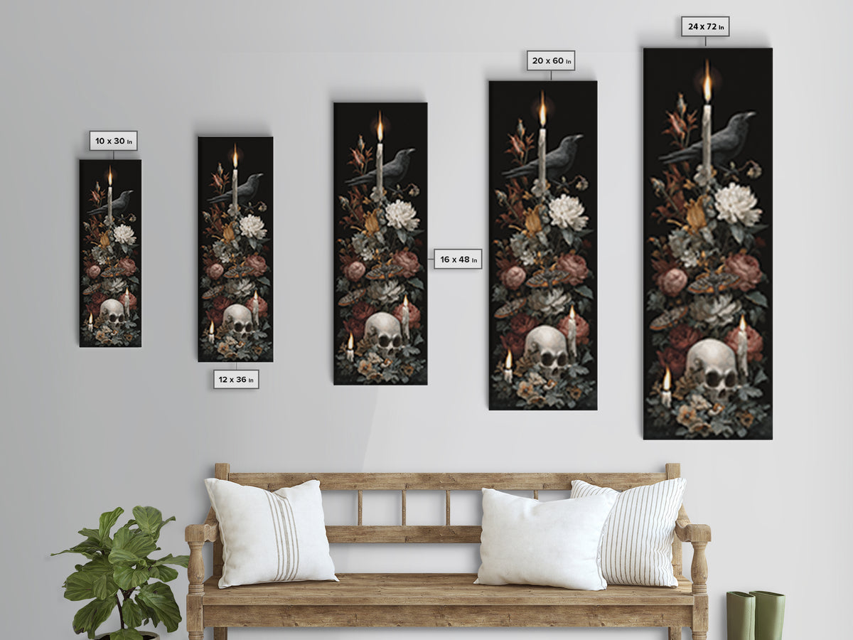 Moth and Skull Composition on Black Velvet Canvas Print, Gothic Art, Art Prints, Living Room Decor, Oil Painting, Gothic, GOT-1x3-27