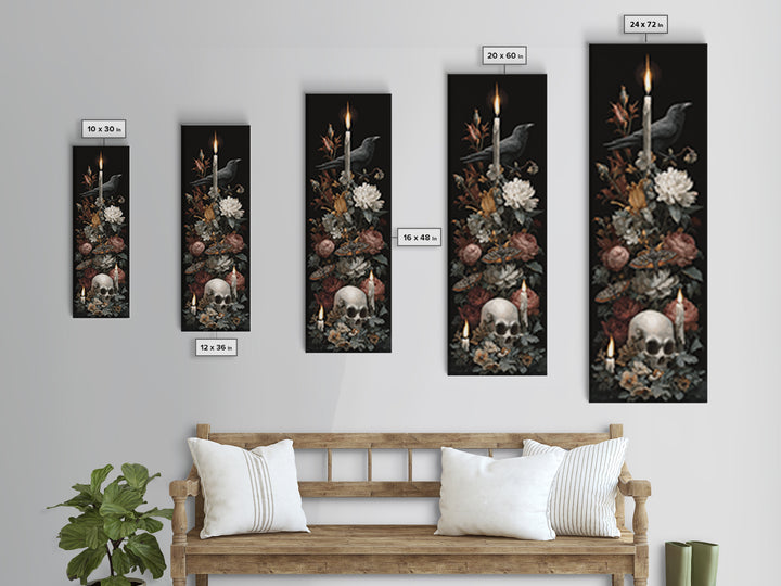 Moth and Skull Composition on Black Velvet Canvas Print, Gothic Art, Art Prints, Living Room Decor, Oil Painting, Gothic, GOT-1x3-27