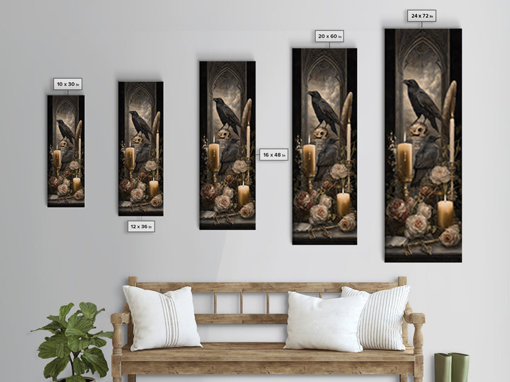 Crow Feathers and Antique Key Still Life Canvas Print, Gothic Art, Art Nouveau, Living Room Decor, Gothic, Dark Academia Art, GOT-1x3-72
