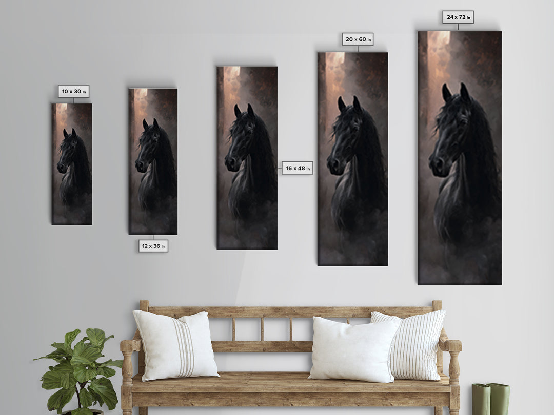 Black Horse with Flowing Mane in Fog Canvas Print, Gothic Art, Luxury Decor, Living Room Decor, Fine Art, Gothic, GOT-1x3-77