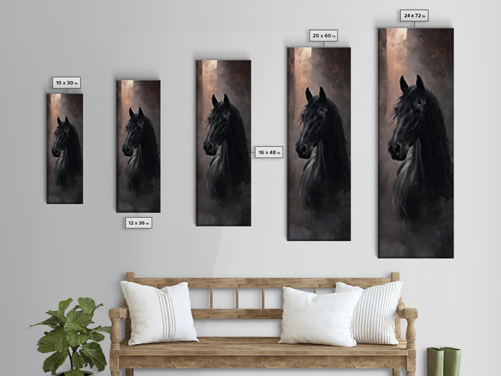 Black Horse with Flowing Mane in Fog Canvas Print, Gothic Art, Luxury Decor, Living Room Decor, Fine Art, Gothic, GOT-1x3-77