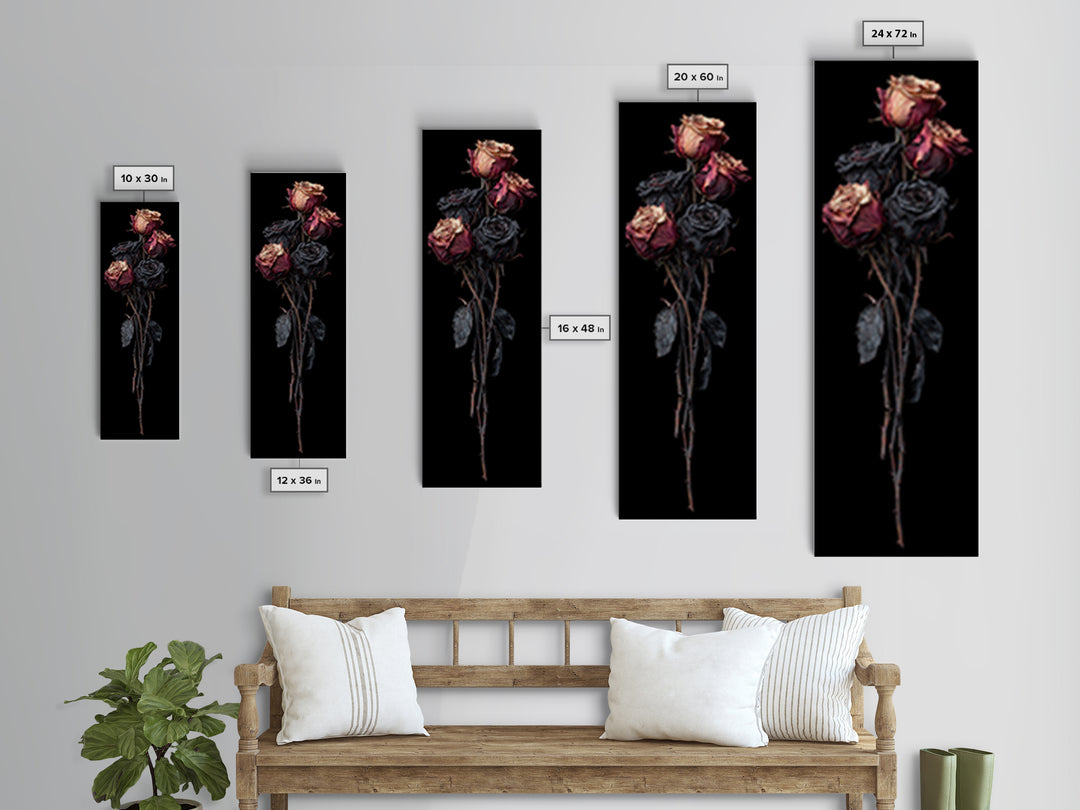 Black Rose Bouquet Framed Canvas Print, Gothic Art, Dark Academia Art, Living Room Decor, Fine Art, Gothic, Boho Decor, GOT-1x3-87