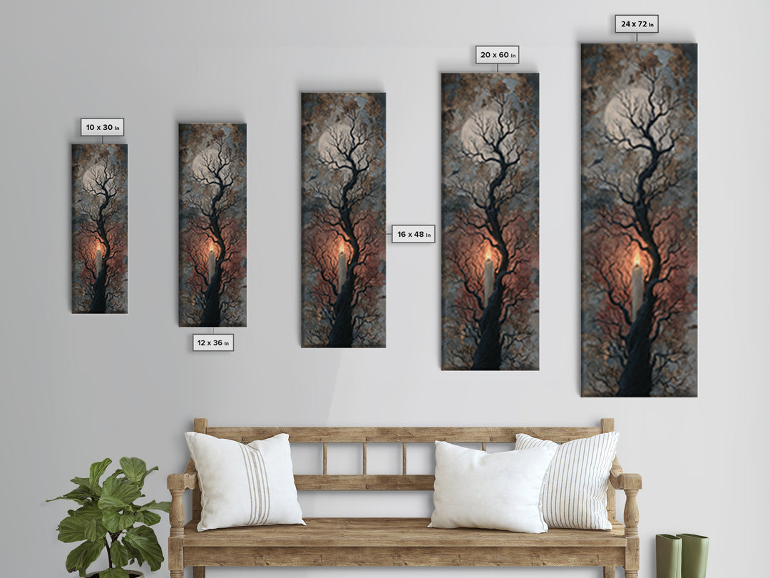 Silver Moon over Twisted Black Trees Canvas Print, Gothic Art, Minimalist Decor, Living Room Decor, Fine Art, Gothic, GOT-1x3-93