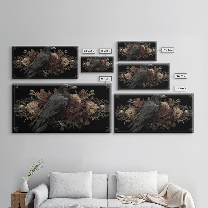 Raven Feathers Arranged Like a Halo Framed Canvas Print, Gothic Art, Fine Art Print, Living Room Decor, Fine Art, Gothic, GOT-2x1-18