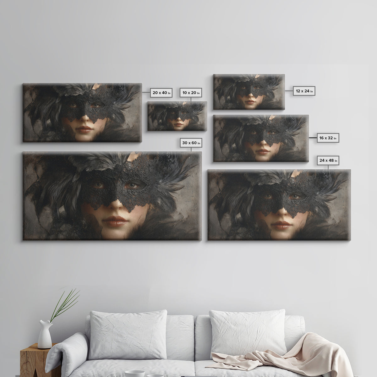 Phantom Ballroom Mask Framed Canvas Print, Gothic Art, Fine Art Print, Living Room Decor, Fine Art, Gothic, Halloween Decor, GOT-2x1-20