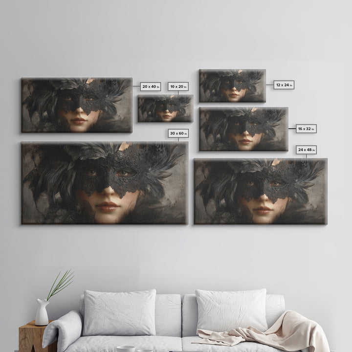 Phantom Ballroom Mask Framed Canvas Print, Gothic Art, Fine Art Print, Living Room Decor, Fine Art, Gothic, Halloween Decor, GOT-2x1-20