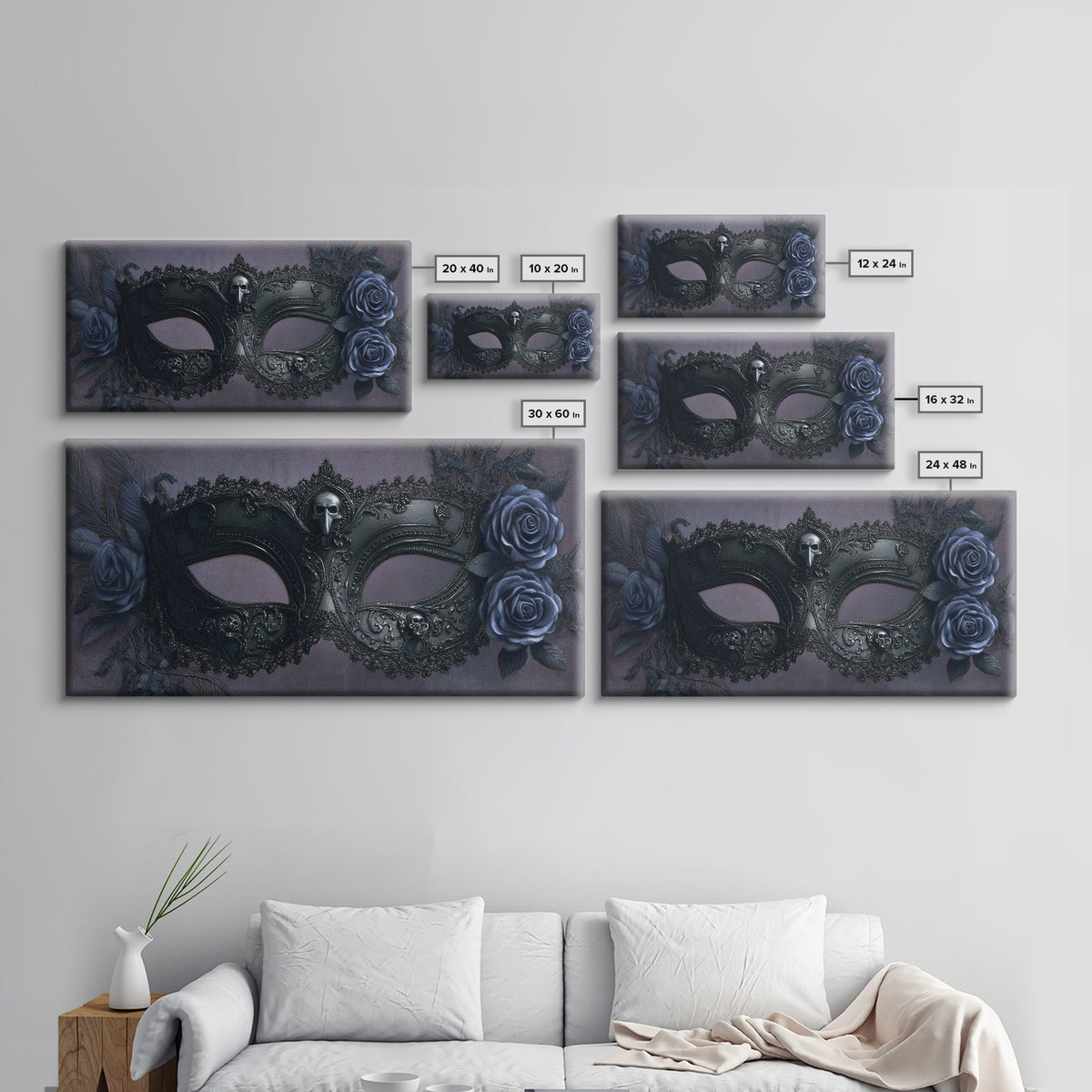 Phantom Ballroom Mask Canvas Print, Gothic Art, Textured Painting, Living Room Decor, Abstract Art, Gothic, Original Painting, GOT-2x1-44