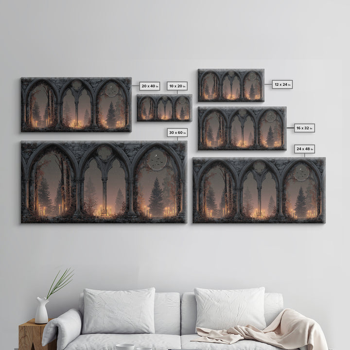 Gothic Archway Filled Framed Canvas Print, Gothic Art, Gothic Home Decor, Living Room Decor, Gothic, Gothic Wall Decor, GOT-2x1-55