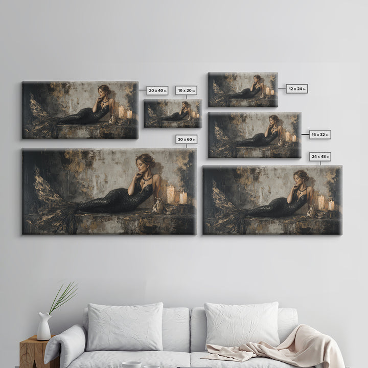 Gothic Mermaid by Dark Rocks Framed Canvas Print, Gothic Art, Living Room Decor, Abstract Art, Gothic, Whimsigoth Decor, GOT-2x1-65
