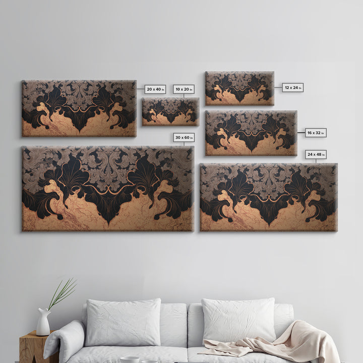 Bat Wings Forming a Dark Ornamental Pattern Framed Canvas Print, Gothic Art, Witchy Decor, Living Room Decor, Fine Art, Gothic, GOT-2x1-99