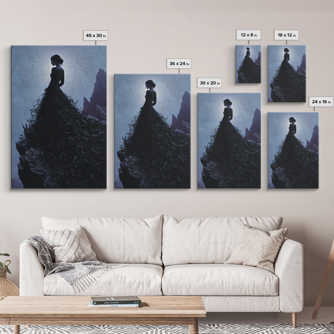 Stormy Castle Silhouette on Jagged Cliffs Canvas Print, Gothic Art, Luxury Decor, Living Room Decor, Oil Painting, Gothic, GOT-2x3-14