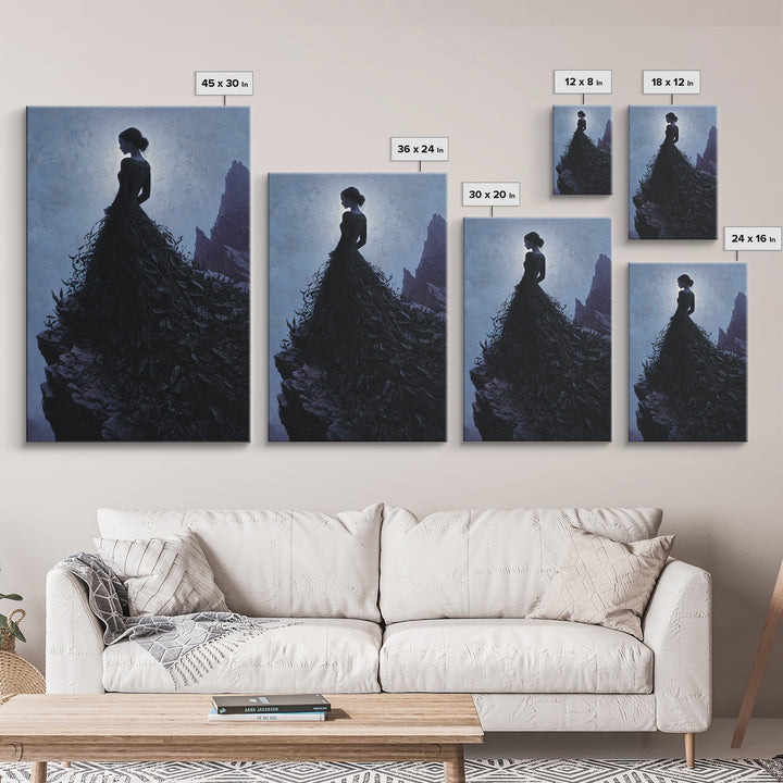 Stormy Castle Silhouette on Jagged Cliffs Canvas Print, Gothic Art, Luxury Decor, Living Room Decor, Oil Painting, Gothic, GOT-2x3-14