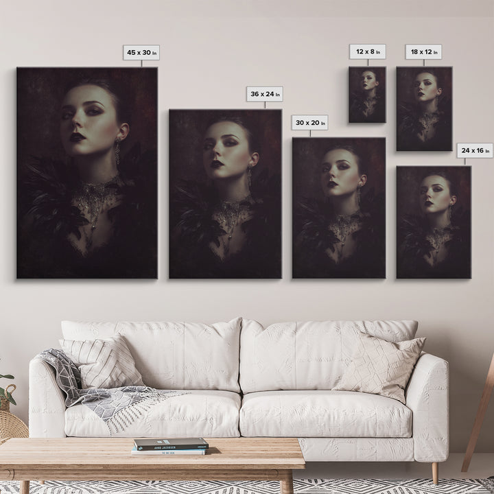 Vampire Inspired Portrait with Pale Skin and Framed Canvas Print, Gothic Art, Room Decor, Living Room Decor, Fine Art, Gothic, GOT-2x3-18