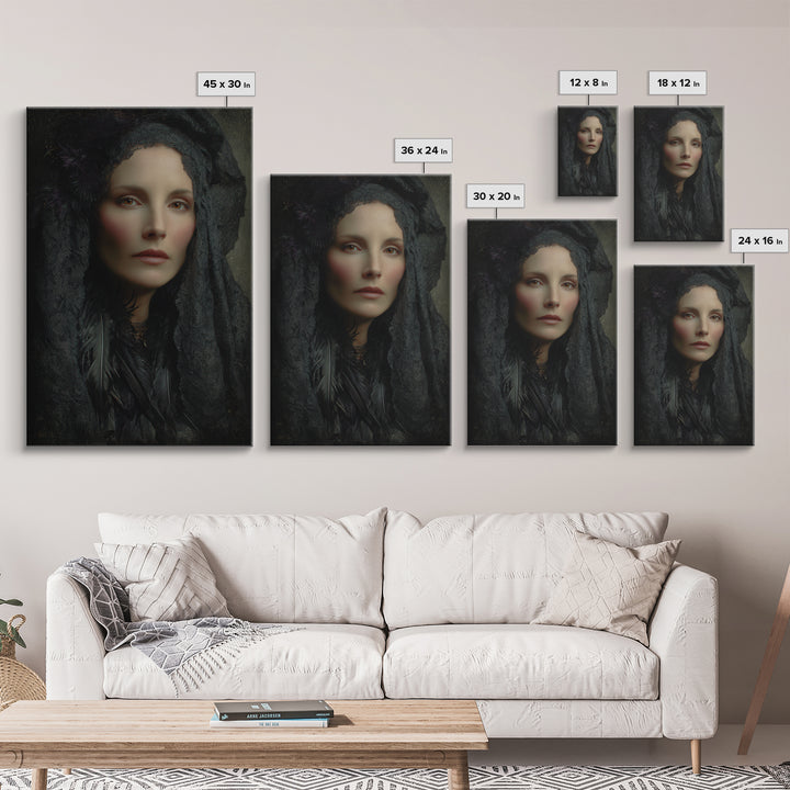 Melancholy Woman Portrait Framed Canvas Print, Gothic Art, Living Room Decor, Fine Art, Gothic, Modern Decor, Fine Art Print, GOT-2x3-36