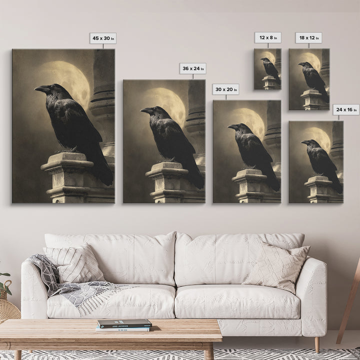 Raven on a Cathedral Gargoyle Canvas Print, Gothic Art, Gothic Home Decor, Living Room Decor, Oil Painting, Gothic, GOT-2x3-57