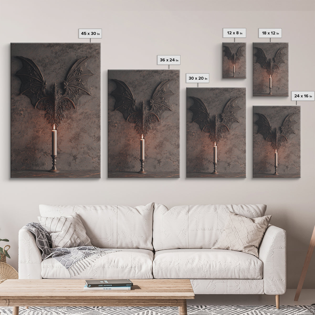 Bat Wings Forming a Dark Ornamental Pattern Framed Canvas Print, Gothic Art, Printable Art, Living Room Decor, Fine Art, Gothic, GOT-2x3-87