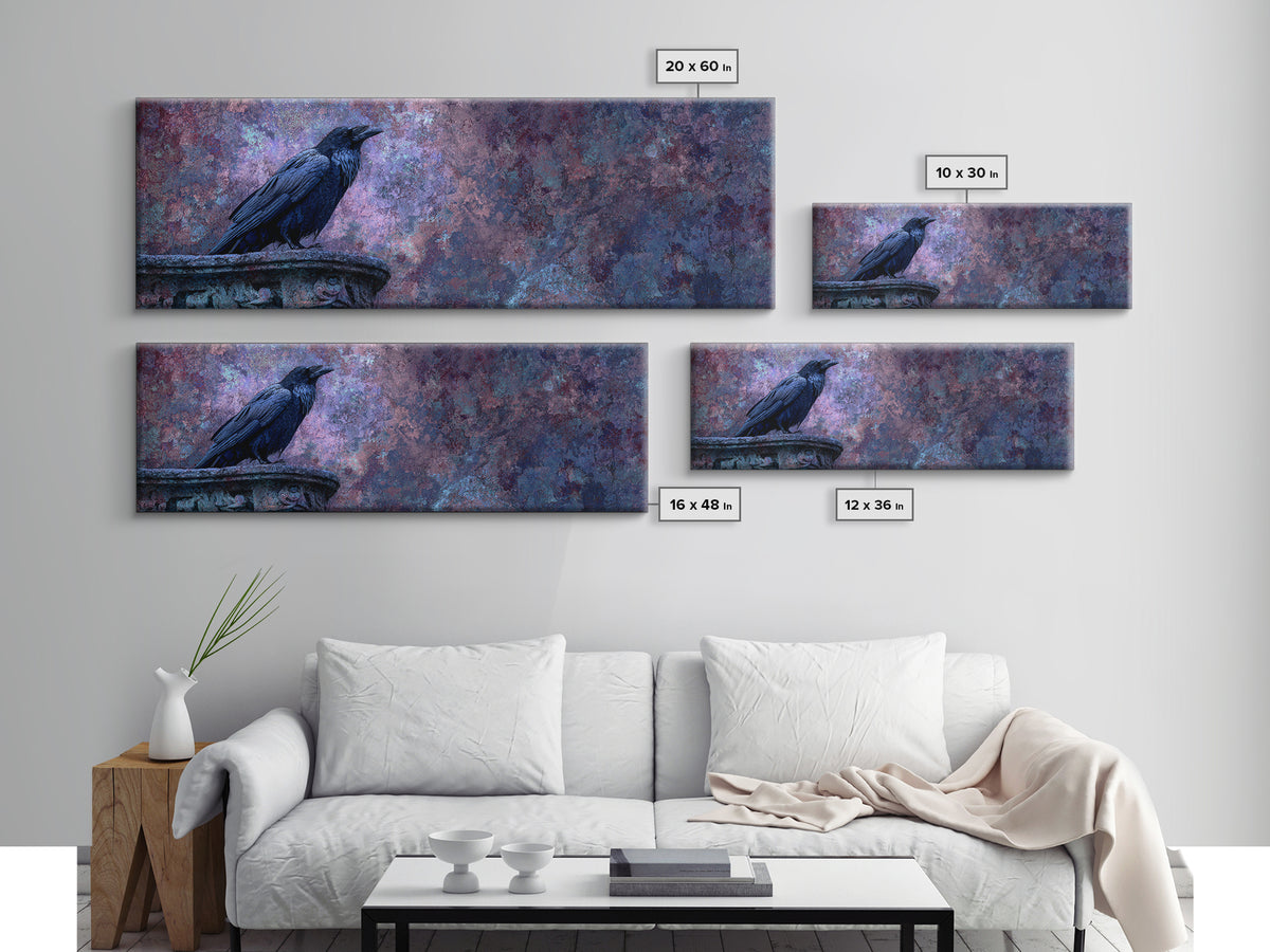 Raven on a Cathedral Gargoyle Framed Canvas Print, Gothic Art, Whimsigoth Decor, Living Room Decor, Fine Art, Gothic, GOT-3x1-17