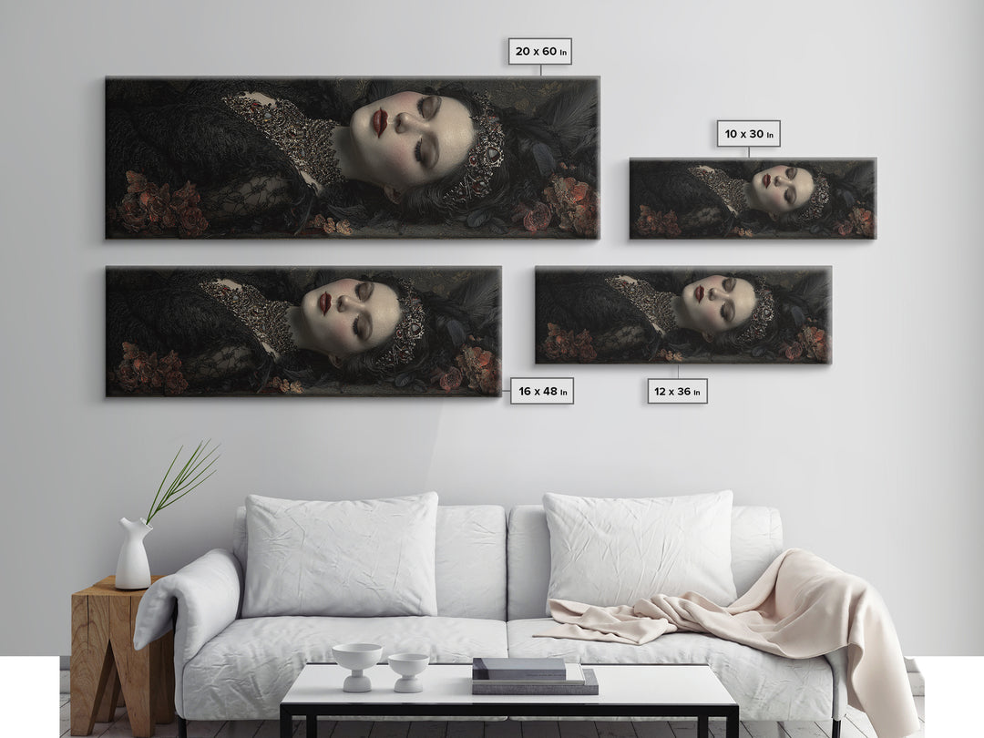 Vampire Inspired Portrait with Pale Skin and Framed Canvas Print, Gothic Art, Dark Academia Decor, Living Room Decor, Gothic, GOT-3x1-74