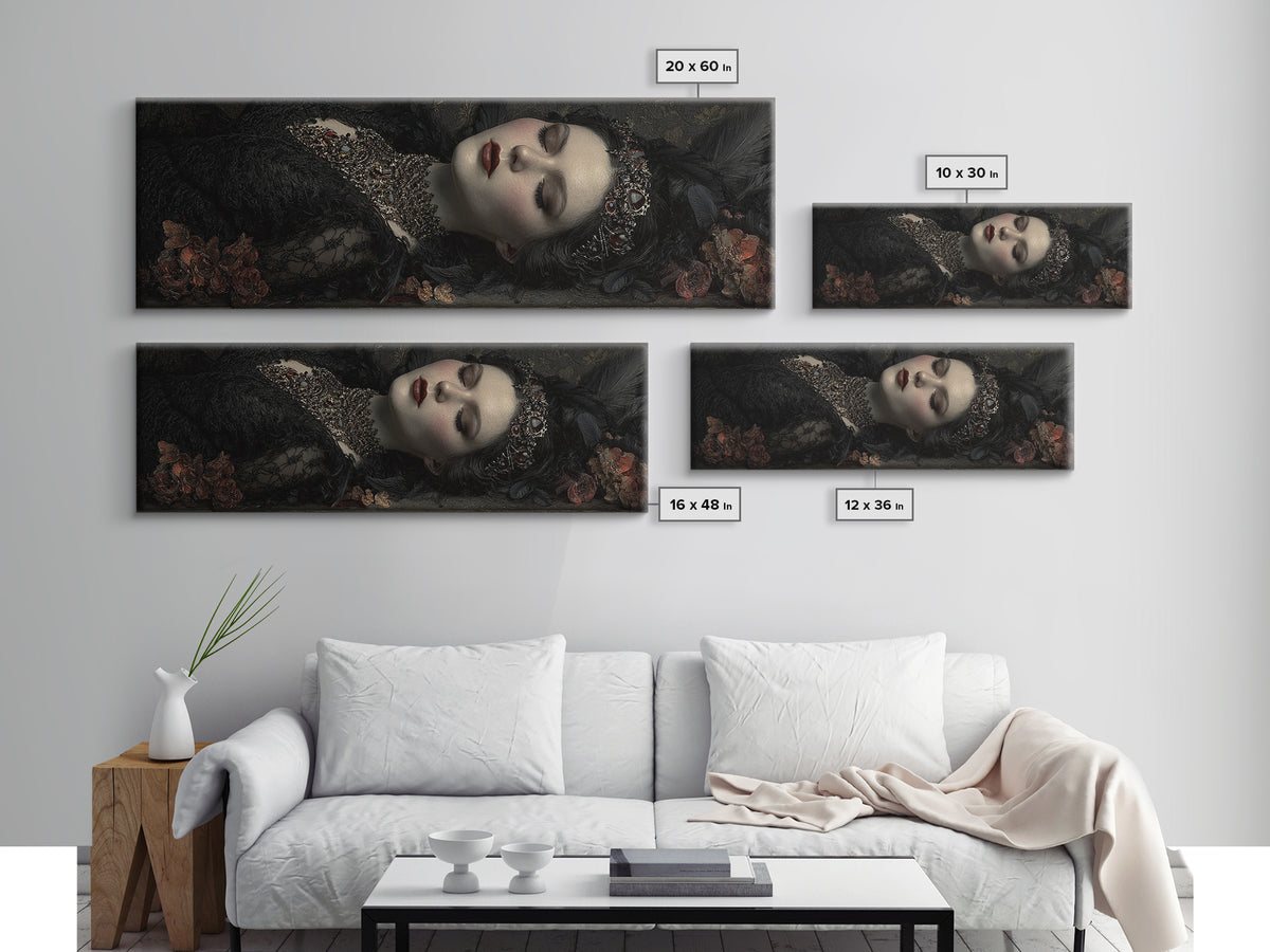 Vampire Inspired Portrait with Pale Skin and Framed Canvas Print, Gothic Art, Dark Academia Decor, Living Room Decor, Gothic, GOT-3x1-74