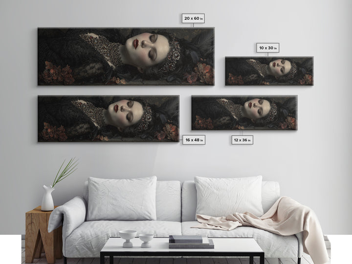 Vampire Inspired Portrait with Pale Skin and Framed Canvas Print, Gothic Art, Dark Academia Decor, Living Room Decor, Gothic, GOT-3x1-74