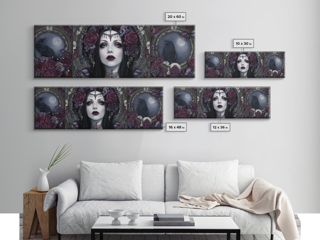 Vampire Inspired Portrait with Pale Skin and Canvas Print, Gothic Art, Canvas Painting, Living Room Decor, Fine Art, Gothic, GOT-3x1-98