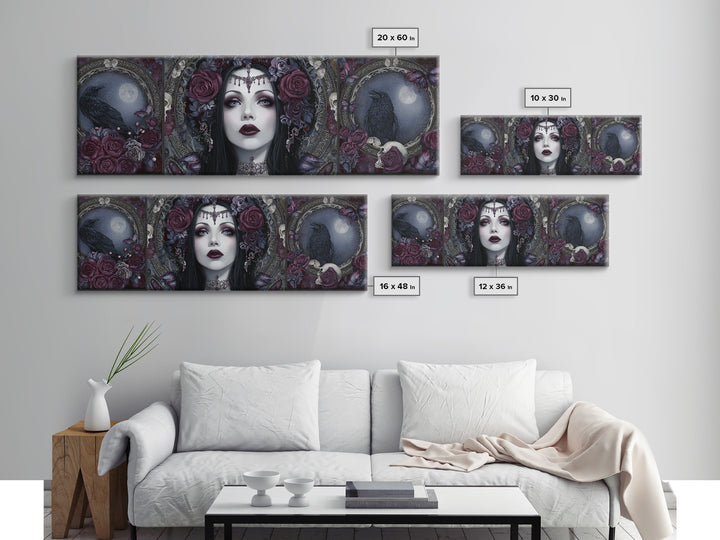 Vampire Inspired Portrait with Pale Skin and Canvas Print, Gothic Art, Canvas Painting, Living Room Decor, Fine Art, Gothic, GOT-3x1-98