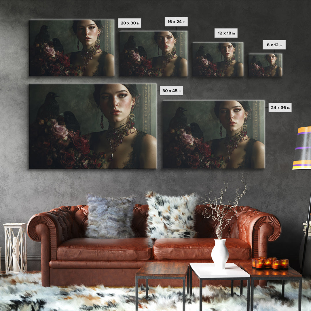 Vampire Inspired Portrait with Pale Skin and Canvas Print, Gothic Art, Canvas Tote Bag, Living Room Decor, Fine Art, Gothic, GOT-3x2-38