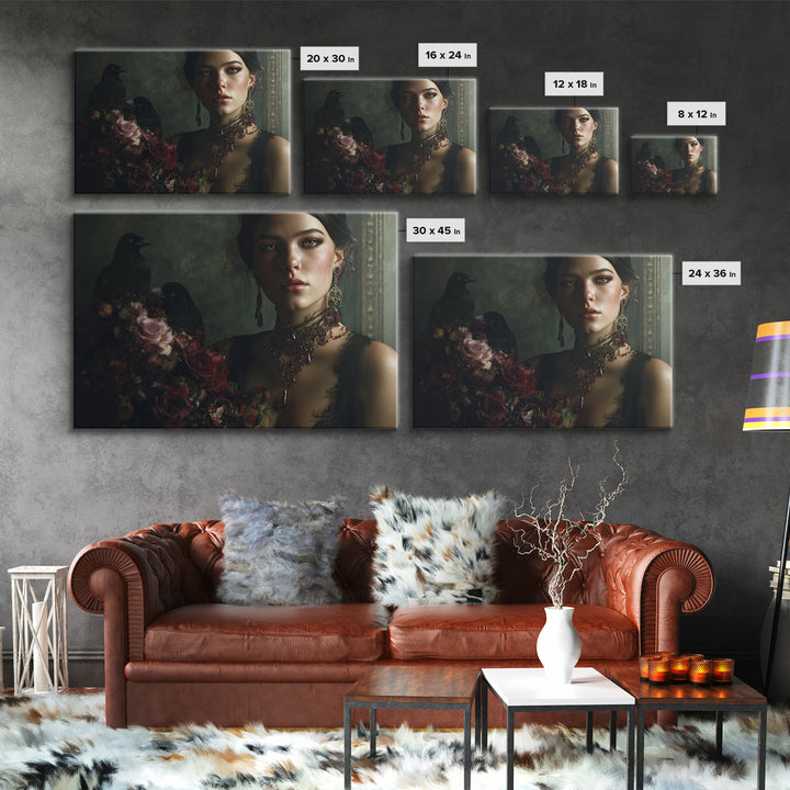 Vampire Inspired Portrait with Pale Skin and Canvas Print, Gothic Art, Canvas Tote Bag, Living Room Decor, Fine Art, Gothic, GOT-3x2-38