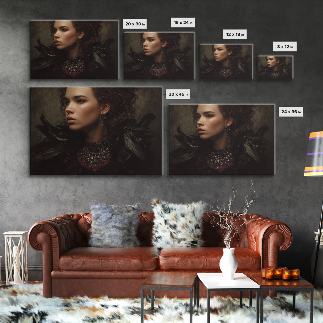 Vampire Inspired Portrait with Pale Skin and Canvas Print, Gothic Art, Canvas Tote Bag, Living Room Decor, Fine Art, Gothic, GOT-3x2-62