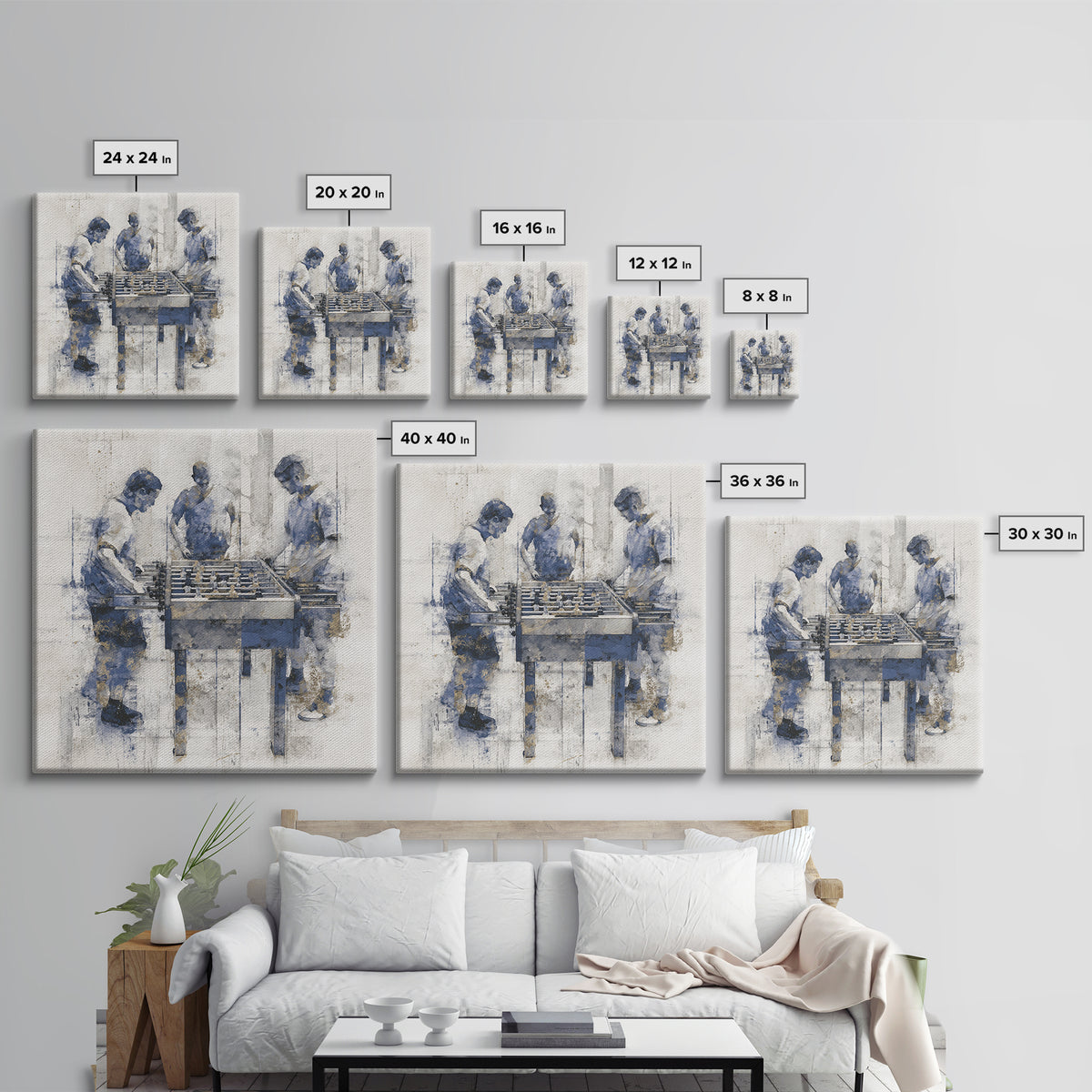Foosball Player Figures Framed Canvas Print, Game Room Art, Statement Artwork, Game Room Decor, Fine Art, Play, GRA-1x1-33
