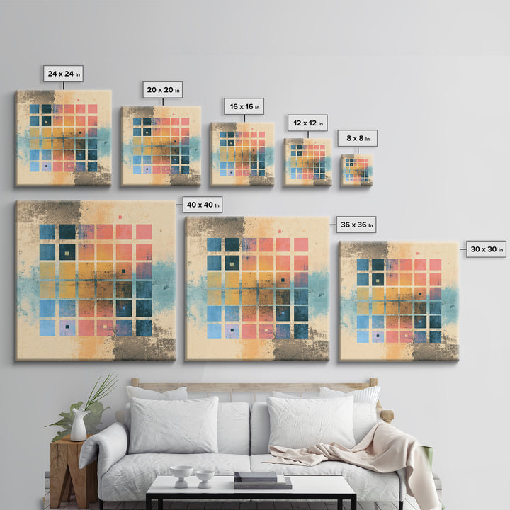 Neon Synthwave Grid Framed Canvas Print, Game Room Art, Whimsical Wall Art, Game Room Decor, Oil Painting, Play, GRA-1x1-37