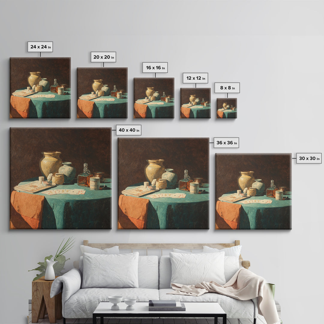 Blackjack Table Still Life Without Words Framed Canvas Print, Game Room Art, Modern Wall Art, Game Room Decor, Fine Art, Play, GRA-1x1-44