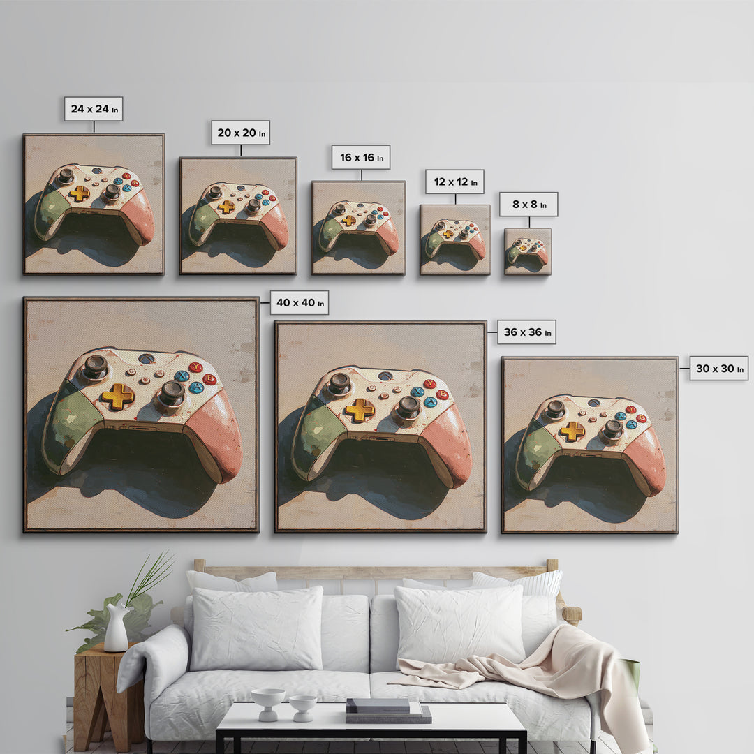 Old School Game Controller Canvas Print, Game Room Art, Girly Wall Art, Game Room Decor, Oil Painting, Play, Luxury Decor, GRA-1x1-54