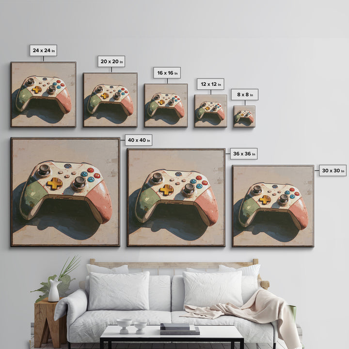 Old School Game Controller Canvas Print, Game Room Art, Girly Wall Art, Game Room Decor, Oil Painting, Play, Luxury Decor, GRA-1x1-54